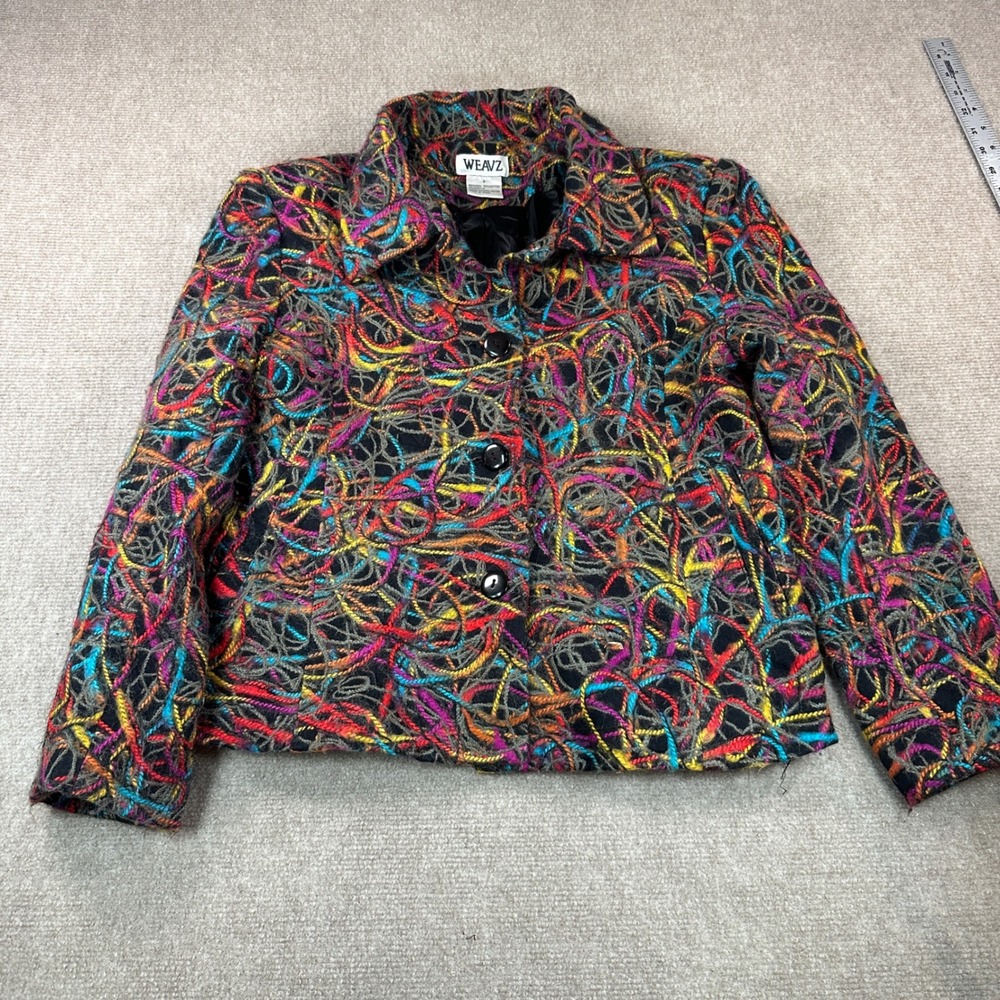 Weavz Womens Wool Blend Abstract Swirl Multi Color Button Front Jacket Size S